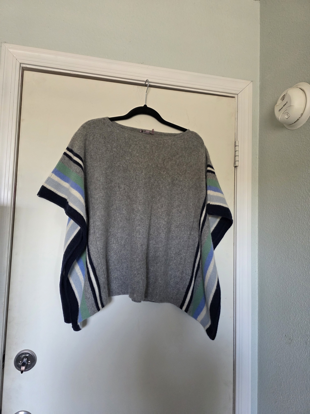 Calypso St. Barth Cashmere Gray Poncho with Blue, Green & White Stripes